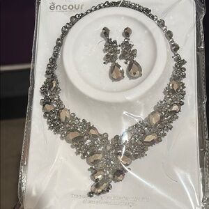 Silver Crystal Necklace and Earring Set